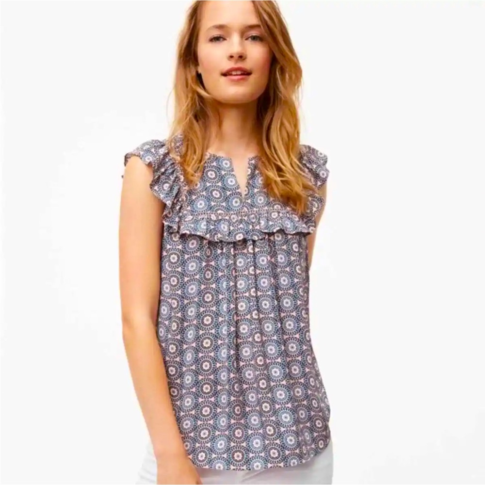 NWOT Ann Taylor Loft Pink Turquoise Print Pop Over Top